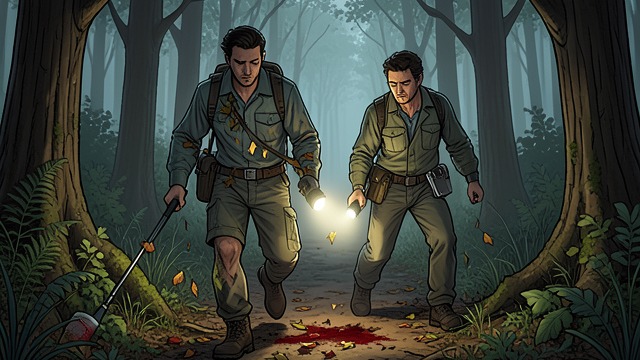Park Search from "The Secret of Secrets". Searching the Forest Fieldwork Soil analysis points Daeshim and Ricky toward a wooded public park.