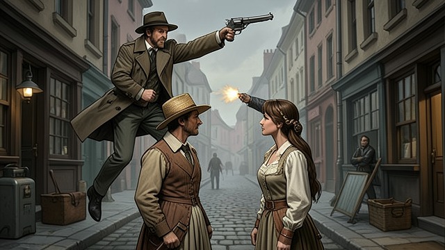 The Town Confrontation from "The Outlaws". The Town Confrontation Force Becomes Public Landon’s men wait at the hotel while The Kid draws them into the street.