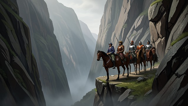 The Ambush Below from "The Outlaws". The Ambush Below A View into the Canyon John Smith pauses on a narrow ledge and sees six horses and armed men waiting below.