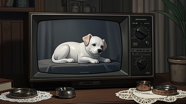 Dogs on the Television from "The Museum of Innocence". Dogs on the Television A household arrangement A porcelain dog sits on the Keskin television beside doilies, ashtrays, or small ornaments.