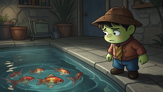 The Pool Crisis from "The Character of Rain". The Pool Crisis A choice appears The Narrator (God) sees life as the carp’s gaping mouths and death as the slow decay of plants.