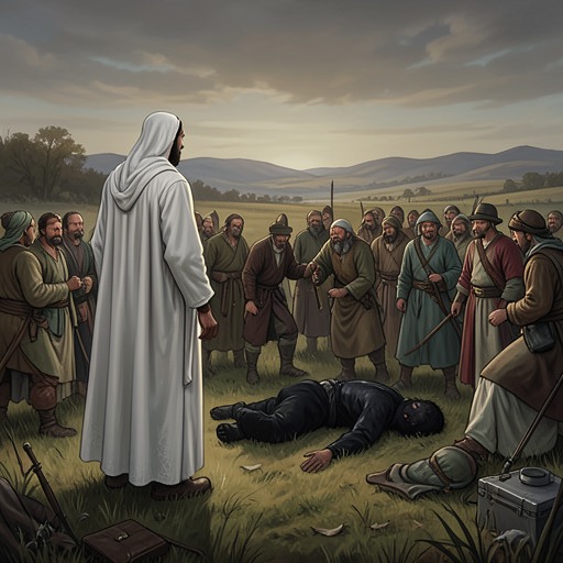 The Principle of Nonintervention from "The Character of Rain". This flow traces the Narrator (God)'s encounters with people who watch a death unfold and the moral uncertainty attached to intervention.