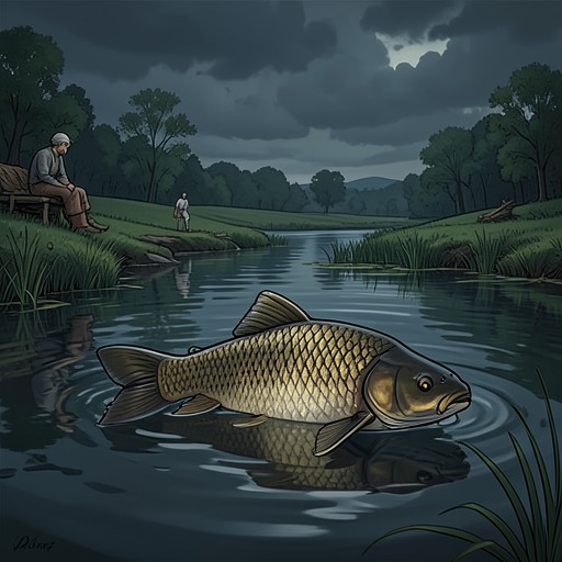 The Koi and the Child from "The Character of Rain". This flow follows the Koi (carp) from cultural symbol and birthday present to the focus of the Narrator (God)'s dread.