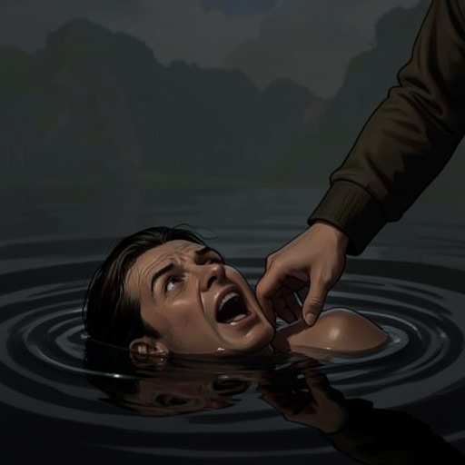 From Drowning to Rescue from "The Character of Rain". This flow follows the Narrator (God)'s two near-drownings, showing how rescue first awakens gratitude and later interrupts a conscious surrender.