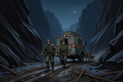 Pops and Cima Flee into the Canyon from "The Dog Stars". Pops and Cima Flee into the Canyon is their covert departure from the ranch and the beginning of their effort to shelter in the canyon.