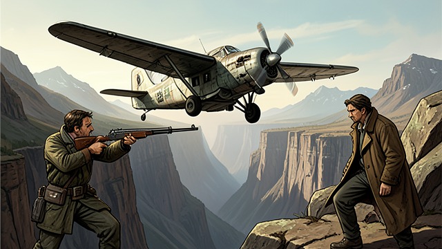 A Visitor Breaks In from "The Dog Stars". The Plane Overhead A threat from the sky Hig’s aircraft enters the hidden canyon, and Pops fires at him.