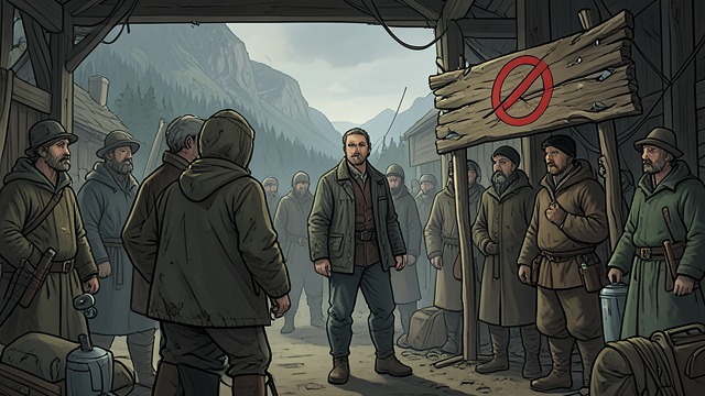 The Warning Sign from "The Dog Stars". Distance as Protection A community marked as dangerous The families display a warning about their blood disease.