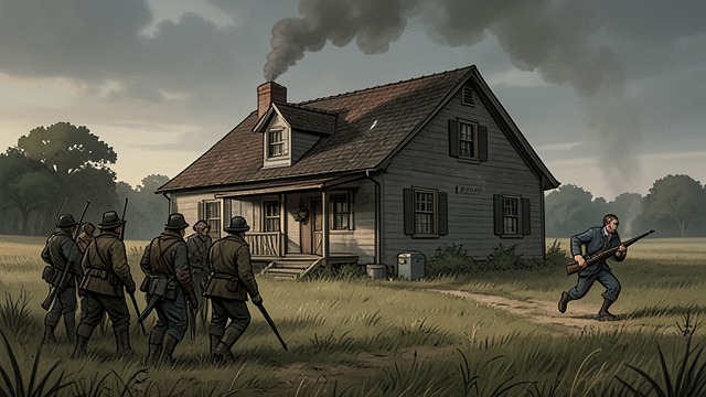 The Home Under Attack from "The Dog Stars". Defense Without Hig A breach at the stronghold An organized force attacks Bangley’s house in daylight.