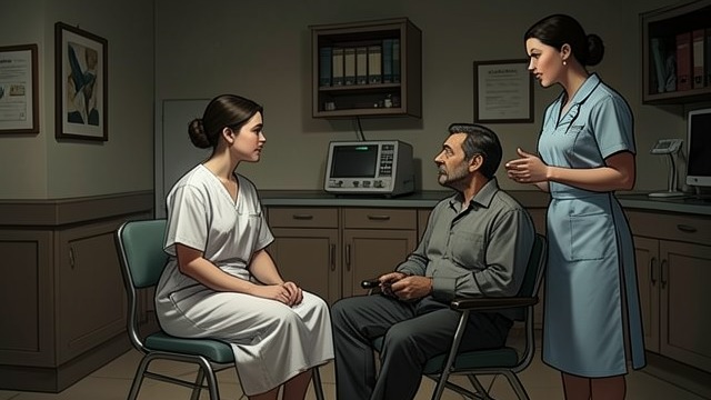 A Private Conversation Secured from "This Is Going to Hurt". A Private Conversation Secured Finding a way to speak The patient’s husband remains in the room, preventing a private discussion.