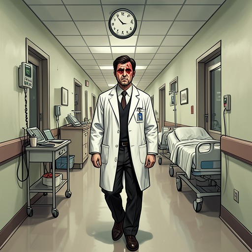 Work Against the Body from "This Is Going to Hurt". This flow traces the escalating physical danger of fatigue, from routine sleep loss to errors that expose patients and staff to harm.