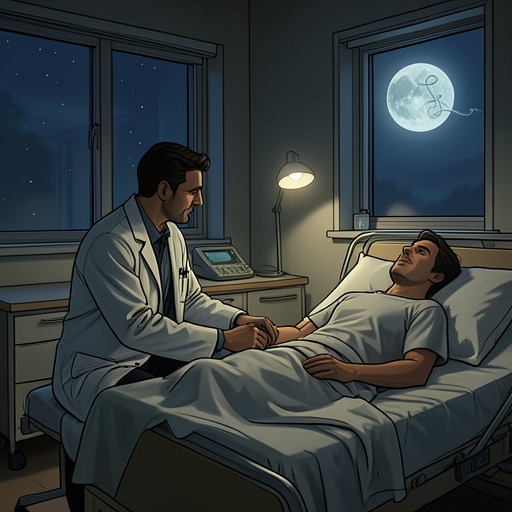 A Patient’s Final Days from "This Is Going to Hurt". This flow traces Kay’s connection with a terminally ill patient and his choice to offer presence when he cannot offer a cure.