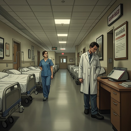 The Work Behind the Rota from "This Is Going to Hurt". This flow traces how understaffing, inflexible schedules, and institutional routines shape Kay’s daily work and eventual departure.