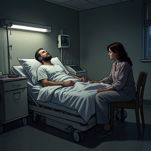 The Family in Ron’s Hospital Room from "This Is Going to Hurt". This flow traces Kay’s conflicted role as doctor and friend while Ron’s father faces terminal cancer.