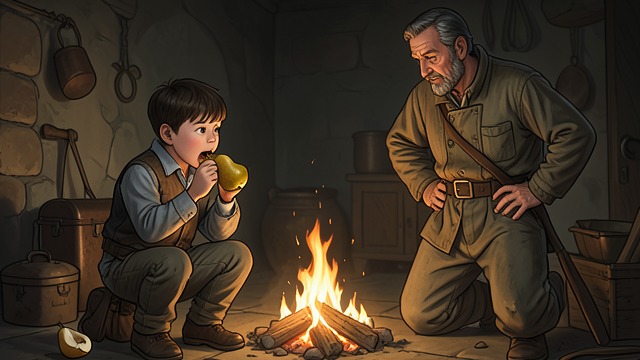 The Pears and Their Cores from "The Adventures of Pinocchio". Necessity Changes Appetite Food Shared Geppetto offers three pears saved for his own breakfast and peels them for Pinocchio.