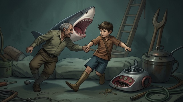 A Son in the Shark from "The Adventures of Pinocchio". The Child Finds the Father Reunion in Confinement Pinocchio locates Geppetto inside the Shark’s body and embraces him after years apart.