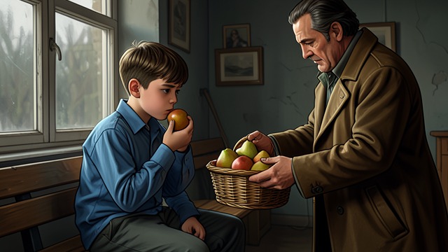 Geppetto Shares His Pears from "The Adventures of Pinocchio". Care Given in Need A Father’s Response Geppetto gives Pinocchio his own breakfast when he discovers the child hungry and injured.