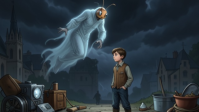 The Ghost on the Road from "The Adventures of Pinocchio". A Warning Returns The Ghost Appears The Cricket’s ghost tells Pinocchio to return home and give his remaining coins to Geppetto, who is grieving.