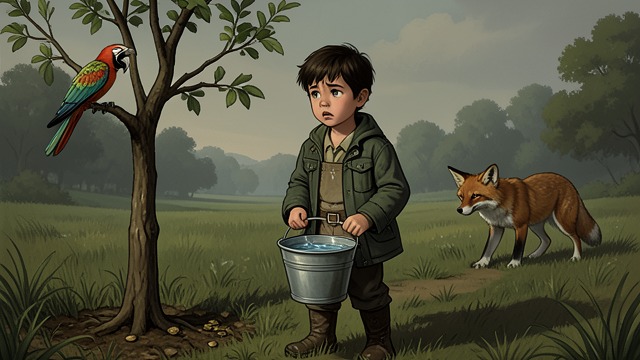 The Theft Revealed from "The Adventures of Pinocchio". The Scheme’s Payoff A Familiar Lie Pinocchio finds no growing tree and keeps watering the empty burial place.