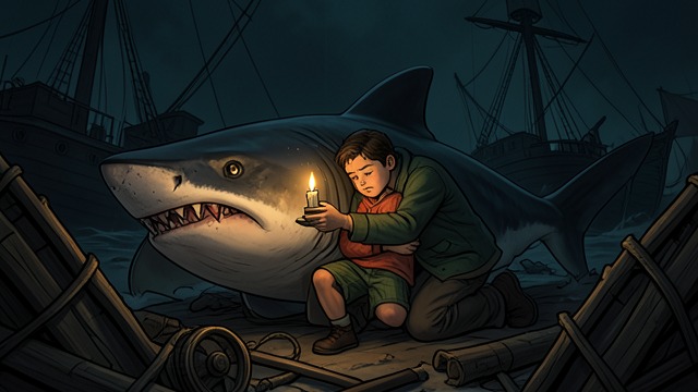 The Son Finds His Father from "The Adventures of Pinocchio". Reunion in Darkness A Light in the Shark After being swallowed himself, Pinocchio sees a distant candle inside the Shark’s body.