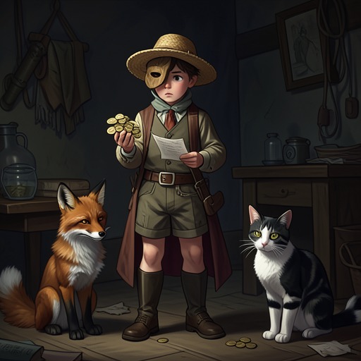 The Deception of False Wealth from "The Adventures of Pinocchio". The promise of effortless riches repeatedly competes with Pinocchio’s sincere wish to help his father, revealing how exploitation depends on plausible desires.