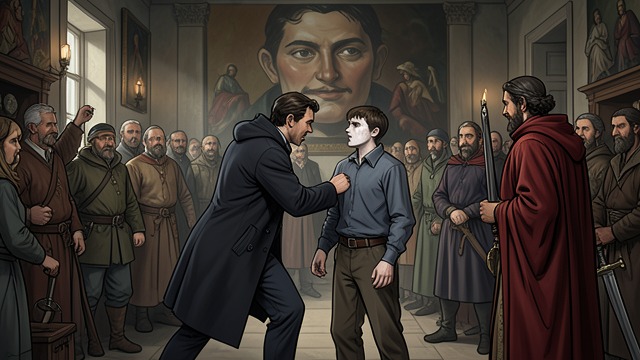 The Ironborn Occupation from "A Clash of Kings". Terror in the Great Hall Demonstration Theon Greyjoy forces Bran Stark to announce submission before Winterfell's people.