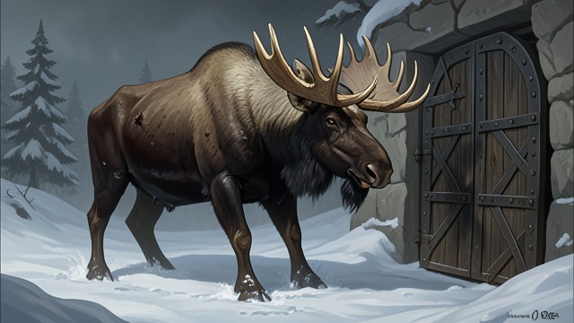 The Wounded Bull from "The Call of the Wild". A Formidable Prey Buck encounters a huge bull Moose wounded by an arrow and separated from its herd.