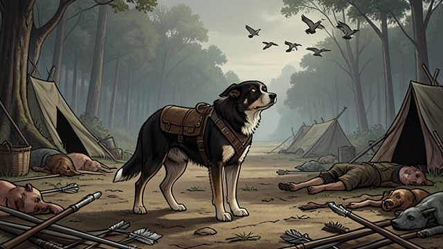 The Hidden Attack from "The Call of the Wild". A Silent Camp Buck follows signs of violence toward the camp and finds Nig, Hans, and the sled dogs dead.
