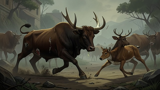 Herd Separation from "The Call of the Wild". Cutting Out the Victim Buck repeatedly darts before the herd, forcing the wounded bull to focus on him.