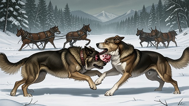 Death Match from "The Call of the Wild". The Final Contest Spitz intercepts the Snowshoe hare and immediately attacks Buck, converting rivalry into a death struggle.