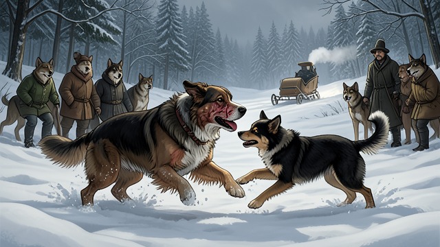The Leadership Victory from "The Call of the Wild". Spitz’s Defeat Buck and Spitz finally fight to the death after the team chases a Snowshoe hare.