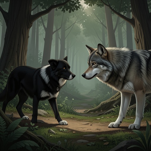 Buck and the Wild Brother from "The Call of the Wild". Buck’s encounters with a Gray wolf provide a nonviolent bridge between solitary hunting and membership in the Wolf pack.