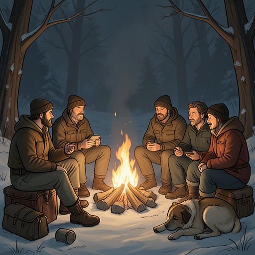 Skeet and Nig’s Camp Fellowship from "The Call of the Wild". Skeet and Nig create a brief, gentle community around Buck, showing that northern life can still contain friendship and care.