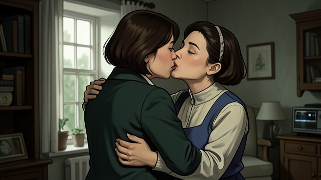 The first kiss from "Crow Girl". The first kiss A private confidence At Jeanette’s home, the two women discuss her marriage to Åke and her uncertainty about its future.