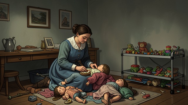 The Doll Hospital from "Little Women". Compassion in Miniature Care for the Outcast Elizabeth March rescues broken dolls and gives them food, clothing, and affection.