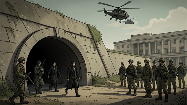 静修所遭到袭击,《葡萄园》中的场景。经由隧道逃脱 武装力量包围院落 直升机和武装人员逼近静修所。静修所的避难功能遭到破坏之际,DL、武·富米莫塔和普雷里借助一条隐秘路线逃了出去。 规约迎上紧急状况 静修所的训练立刻派上了实际用场。专注、准备和共同承担责任,帮助三人在行动将他们困住之前离开。