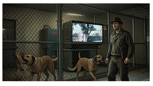 The Dog at the Fence from "Vineland". Seeing What Was Lost A guarded home Zoyd returns secretly and hears his television inside the seized house.