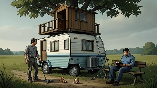 A Home Built by Additions from "Vineland". A House Made Gradually Improvised construction Zoyd expands a small trailer into a home with salvaged lumber, a treehouse, and persistent repairs.