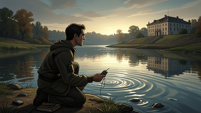 Ripples Toward Departure from "American Rust". Ripples Toward Departure A quiet riverbank After leaving Harris, Isaac kneels by the river and watches light move across the water and nearby buildings.
