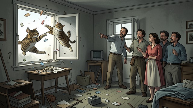 Domestic Disorder from "Old Possum's Book of Practical Cats". Domestic Disorder Disruption at Home Mungojerrie and Rumpelteazer leave open windows, damaged rooms, and missing objects.