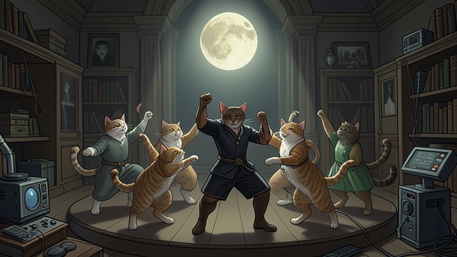 The Ball Begins from "Old Possum's Book of Practical Cats". The Ball Begins Gathering at Night The moon’s appearance signals the Jellicle Cats to come together.
