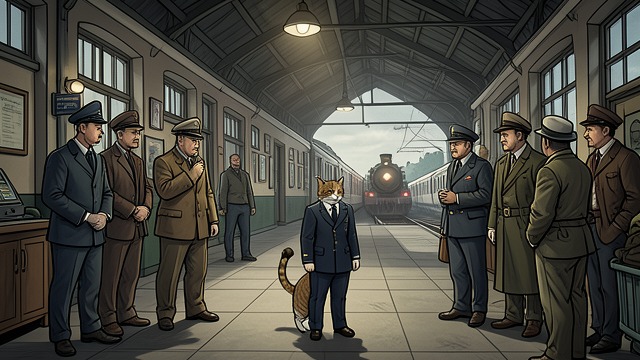 The Missing Railway Cat from "Old Possum's Book of Practical Cats". The Missing Railway Cat Departure Delayed A whisper travels down the line asking where Skimbleshanks has gone.