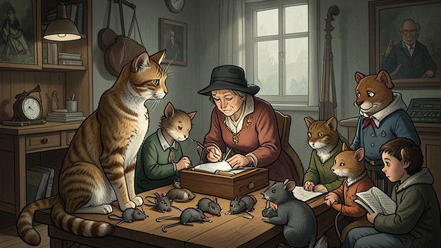 Jennyanydots’s Reform from "Old Possum's Book of Practical Cats". Jennyanydots’s Reform Organizing the Mice Jennyanydots gives the mice lessons in music and needlework.