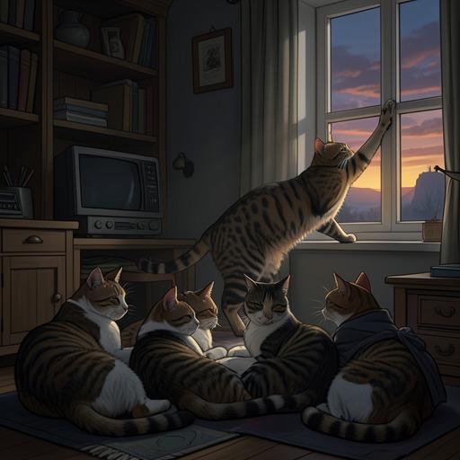 The Jellicle Night from "Old Possum's Book of Practical Cats". This flow traces the Jellicle Cats’ preparation for their moonlit gathering, from daytime rest to communal dance.