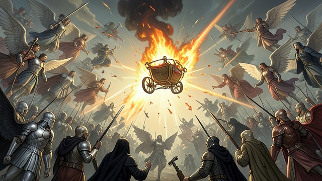 Celestial Battle from "Paradise Lost". Celestial Battle Powers collide Michael and the faithful host fight the Rebel Angels across Heaven.