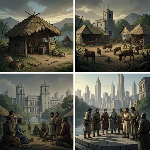 The Pattern of Human Civilization from "Paradise Lost". This flow traces civilization from family and agriculture through violence, empire, Babel, covenant, and the prospect of a redeemed community.
