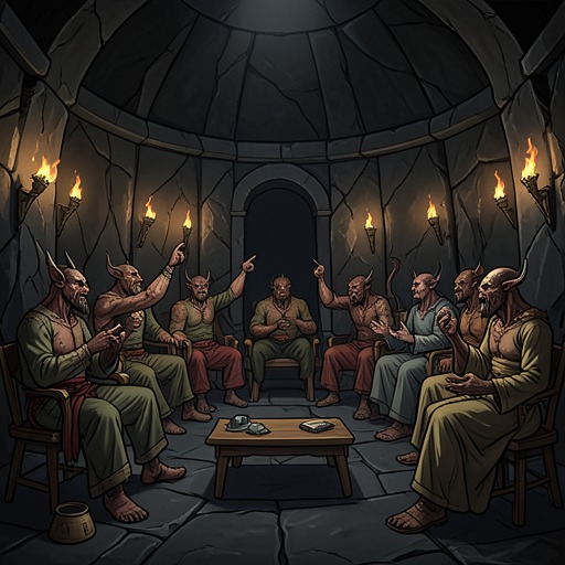 The Infernal Council from "Paradise Lost". This flow follows the competing proposals of Moloch, Belial, Mammon, and Beelzebub as Hell constructs a political order around defeat.