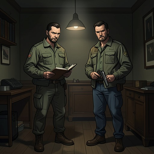 Landor and Hitchcock’s Fraying Alliance from "The Pale Blue Eye". A practical investigative partnership between Landor and Hitchcock deteriorates over evidence, trust, and Landor’s concealed allegiance.