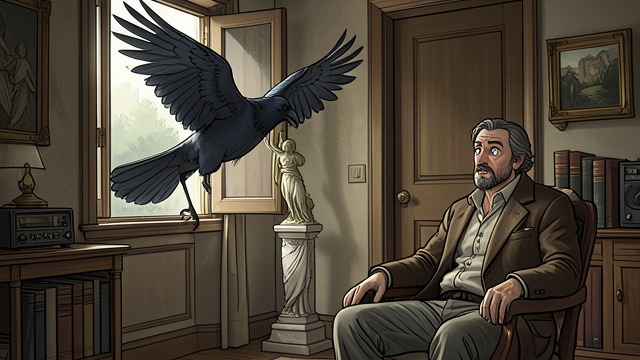 Stately Entrance from "The Raven". Stately Entrance Uninvited Guest The Raven flies inside with ceremonial confidence rather than animal panic.