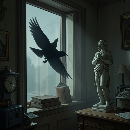 The Raven’s Occupation of the Chamber from "The Raven". This flow follows how a small bird transforms from visitor into the governing presence of the narrator’s room.