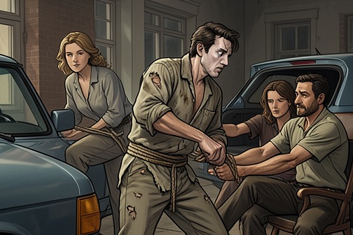 Andrew Escapes the Cabin and Fights Sabrina from "The Cabin at the End of the World". Andrew’s escape from the cabin turns a quiet attempt to free himself into a desperate fight with Sabrina.